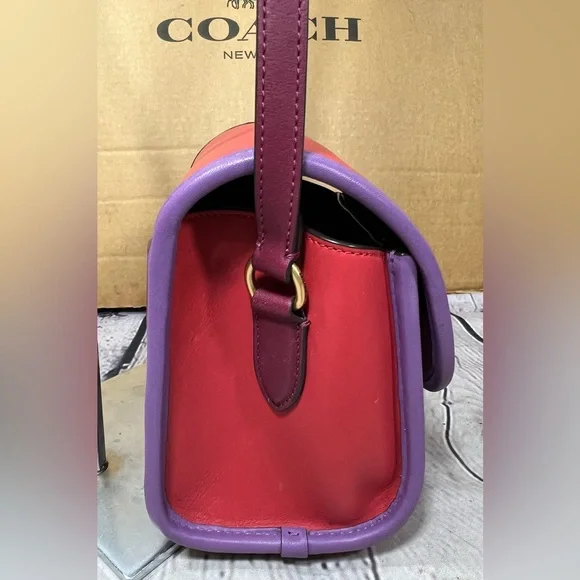 COACH Originals Turn-lock Lunchbox Bag PURPLE RED RASPBERRY Leather EXC COND! - Picture 4 of 15